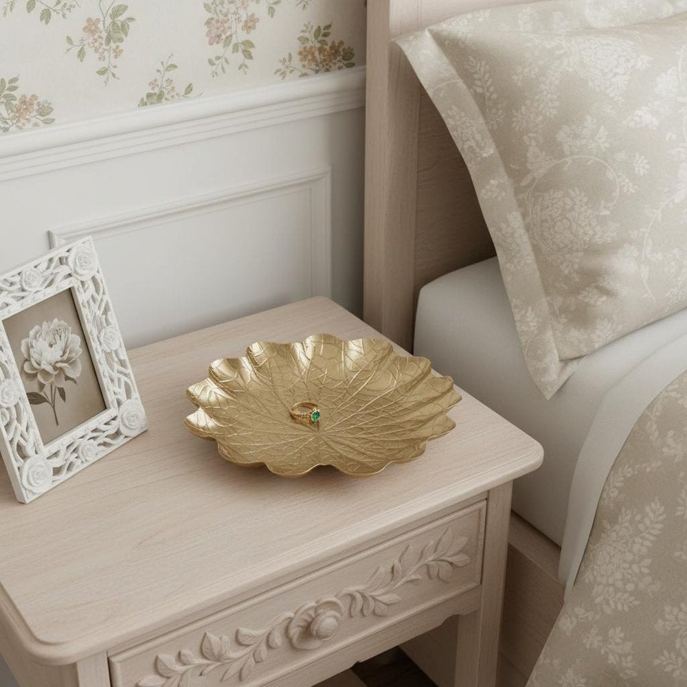 12" Gold Metal Handmade Lily Pad Vanity Tray HomeRoots