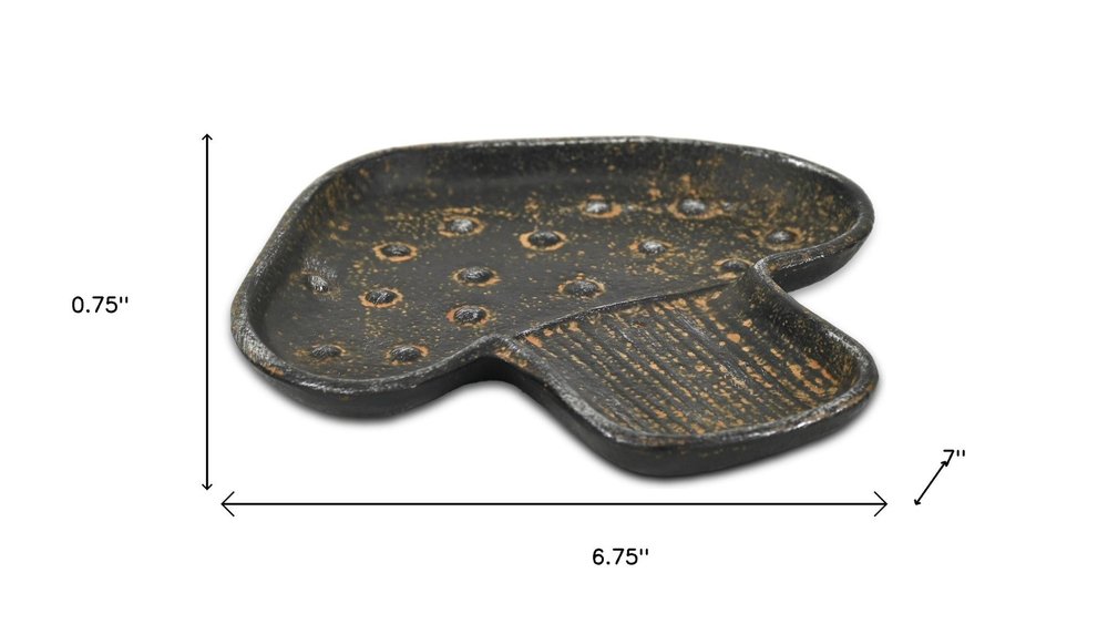 7" Black And Gold Cast Iron Handmade Mushroom Trinket Tray HomeRoots