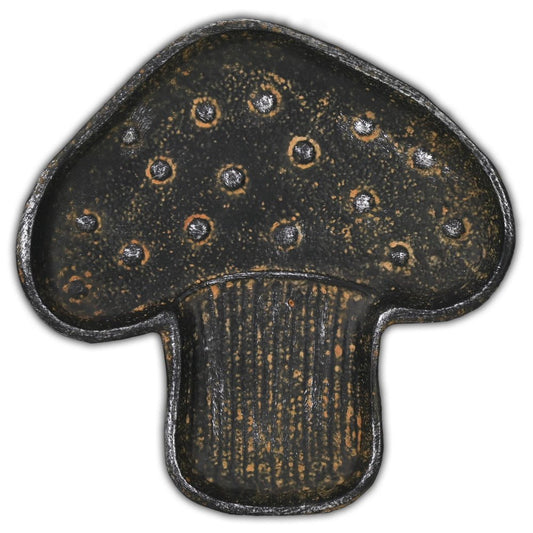 7" Black And Gold Cast Iron Handmade Mushroom Trinket Tray
