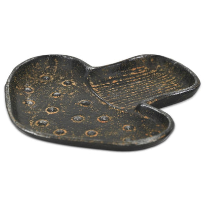 7" Black And Gold Cast Iron Handmade Mushroom Trinket Tray HomeRoots