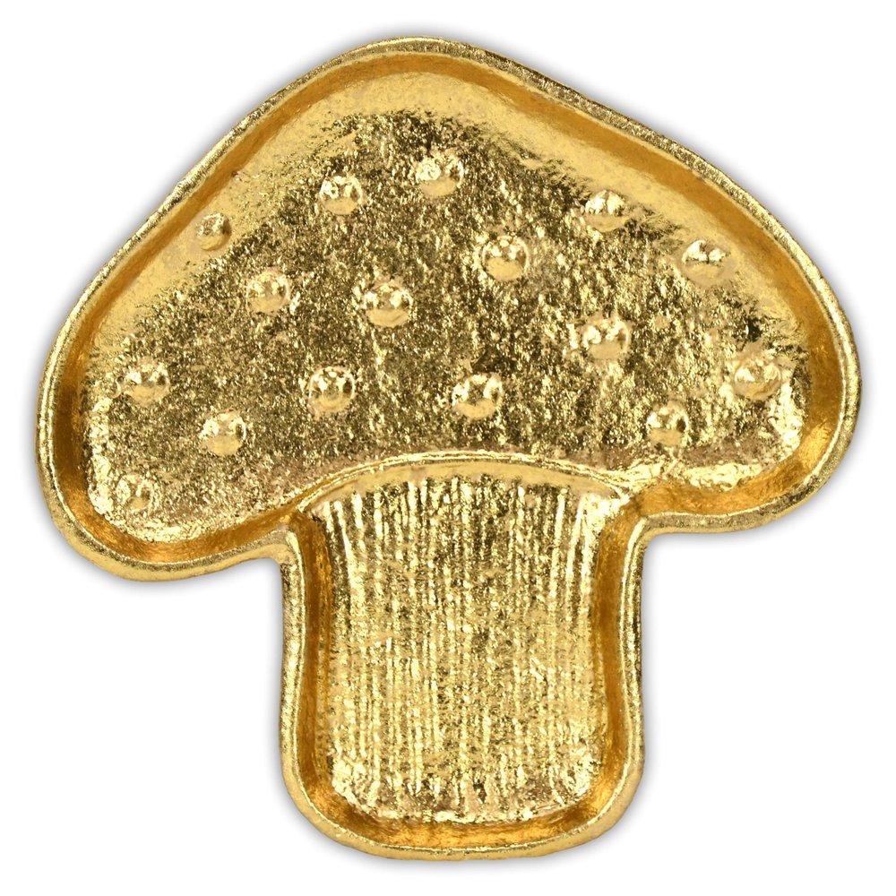 7" Gold Cast Iron Handmade Mushroom Trinket Tray — view 1
