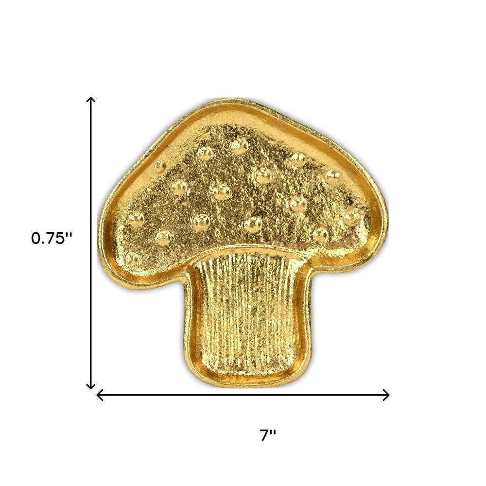 7" Gold Cast Iron Handmade Mushroom Trinket Tray HomeRoots