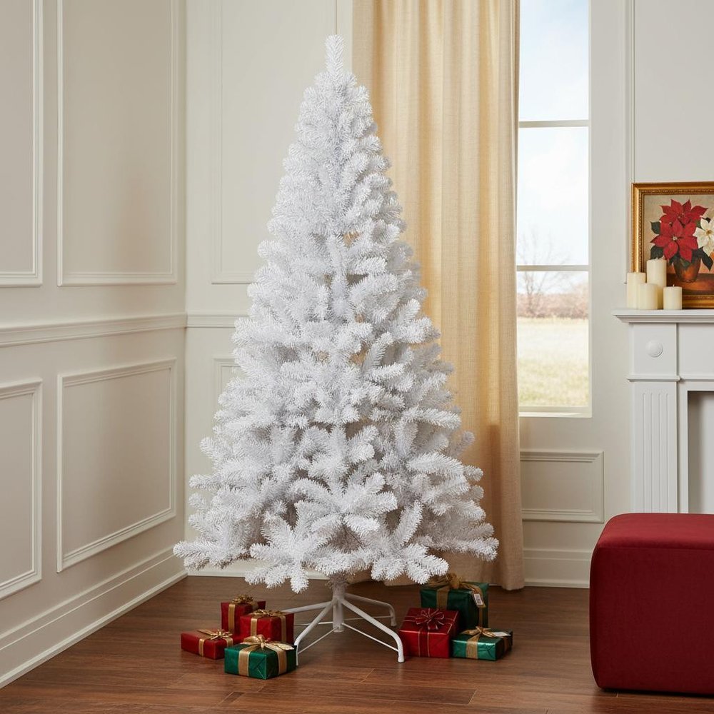 7' White Full Pine Christmas Tree HomeRoots
