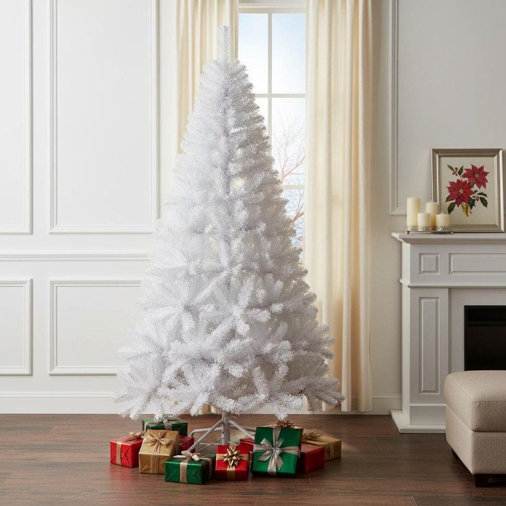 7' White Full Pine Christmas Tree HomeRoots