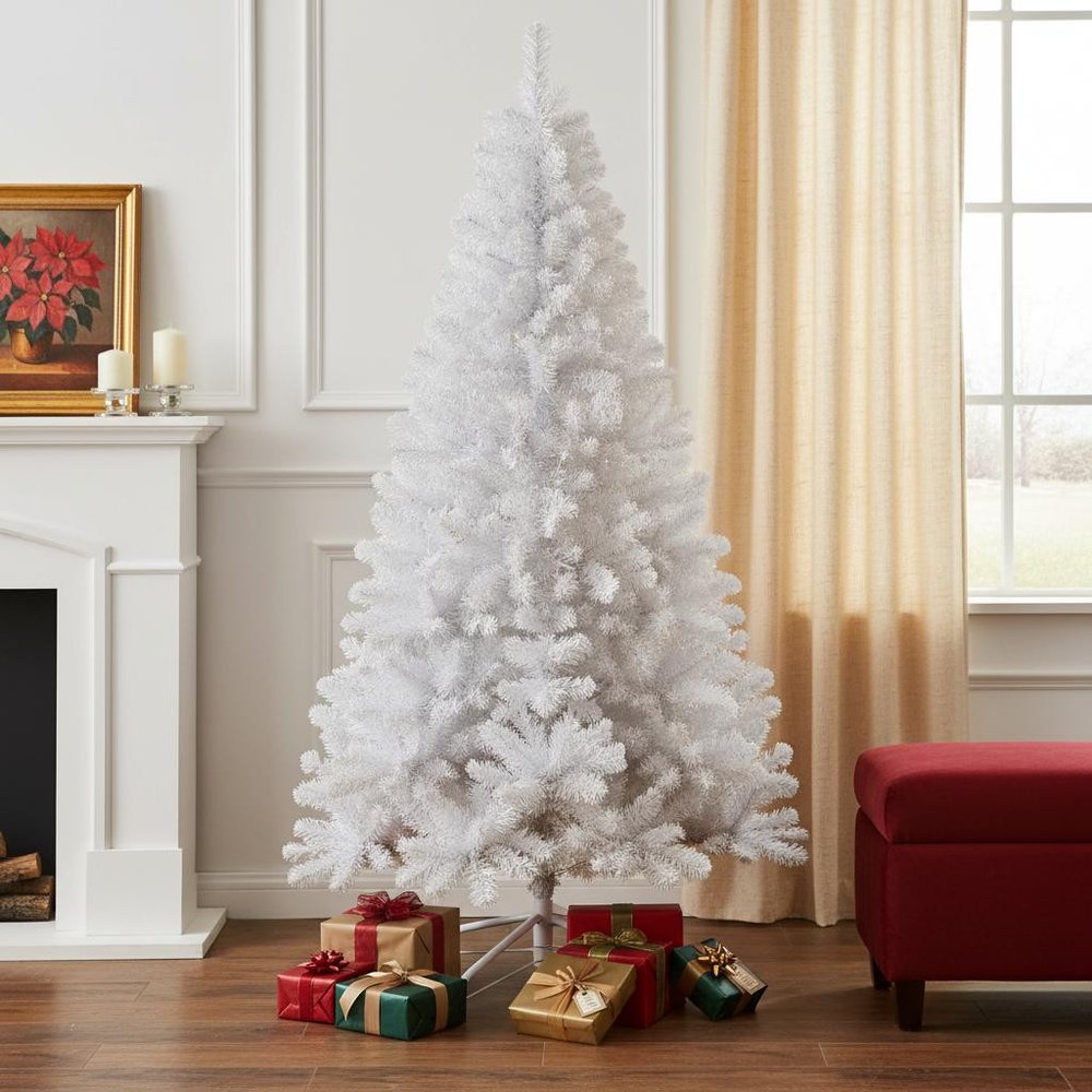 7' White Full Pine Christmas Tree HomeRoots