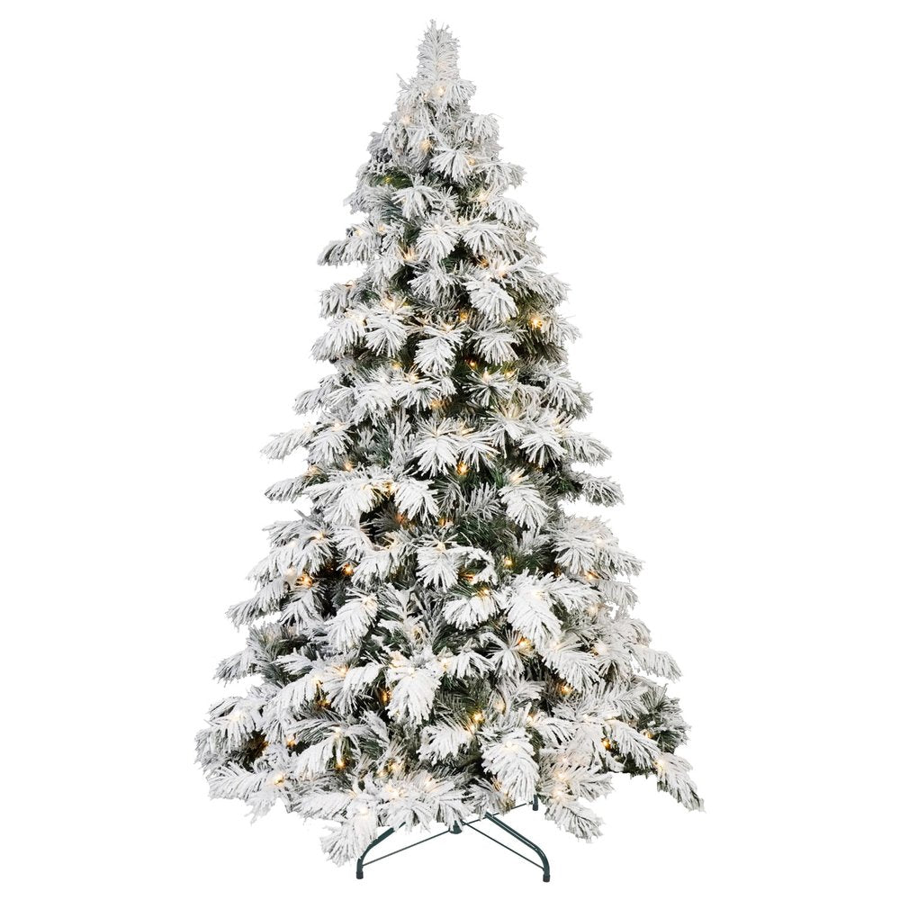 5' Green And White Pre Lit Full Flocked Pine Christmas Tree HomeRoots