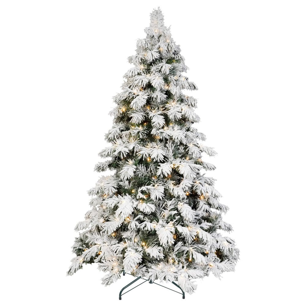 5' Green And White Pre Lit Full Flocked Pine Christmas Tree HomeRoots