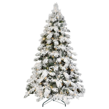 5' Green And White Pre Lit Full Flocked Pine Christmas Tree HomeRoots