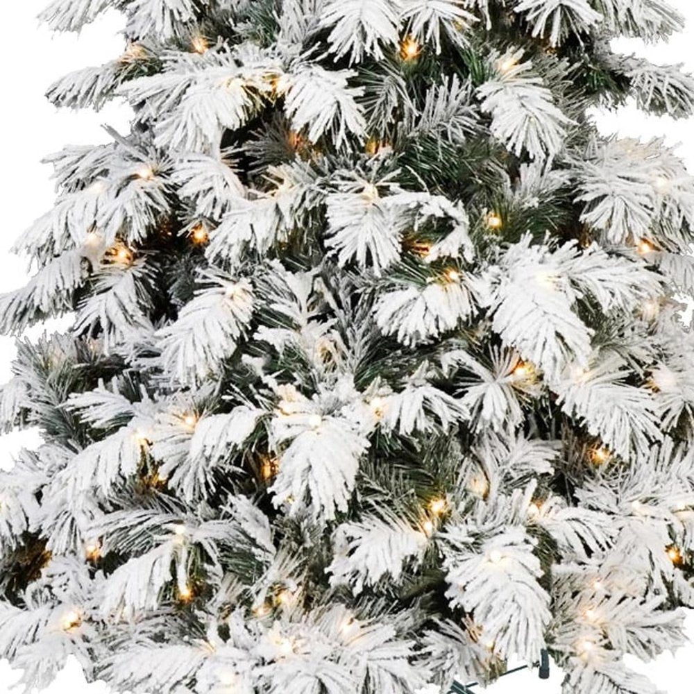 5' Green And White Pre Lit Full Flocked Pine Christmas Tree HomeRoots