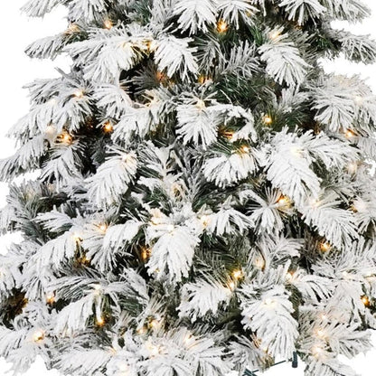 5' Green And White Pre Lit Full Flocked Pine Christmas Tree HomeRoots