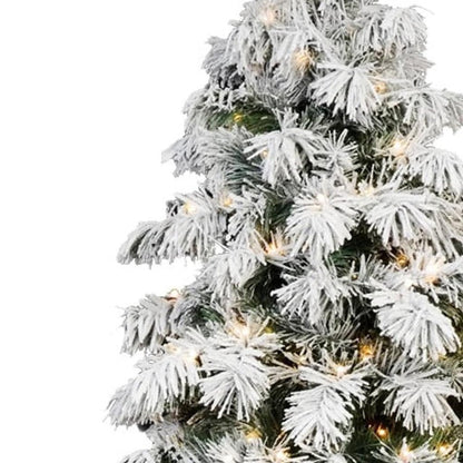 5' Green And White Pre Lit Full Flocked Pine Christmas Tree HomeRoots