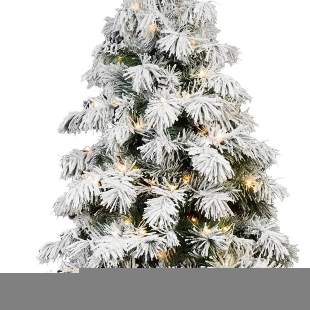 5' Green And White Pre Lit Full Flocked Pine Christmas Tree HomeRoots