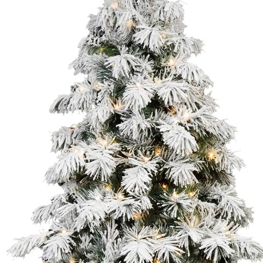 5' Green And White Pre Lit Full Flocked Pine Christmas Tree HomeRoots
