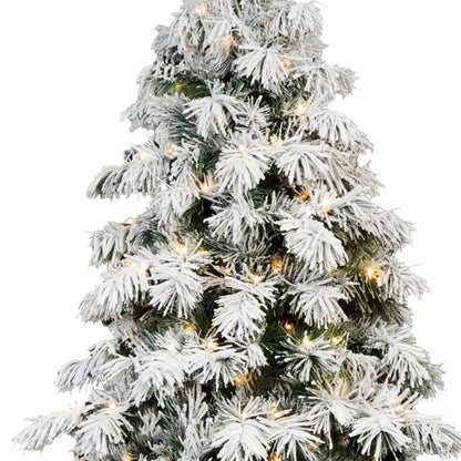 5' Green And White Pre Lit Full Flocked Pine Christmas Tree HomeRoots