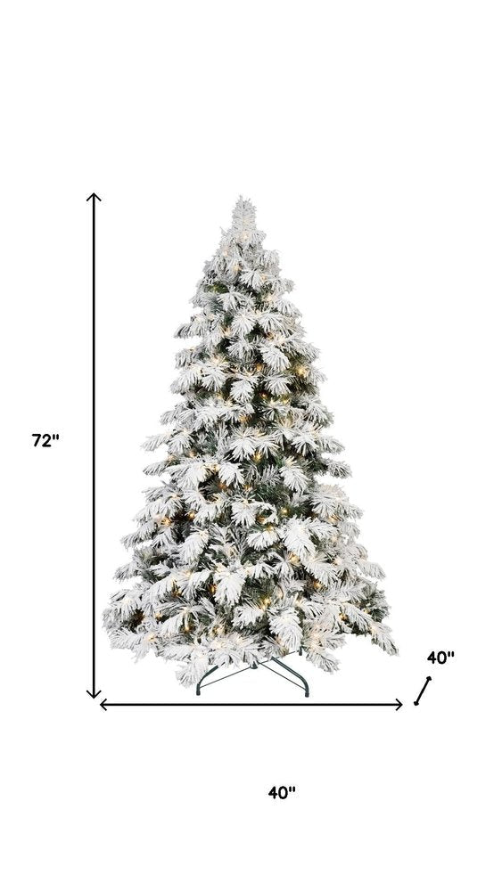 5' Green And White Pre Lit Full Flocked Pine Christmas Tree HomeRoots
