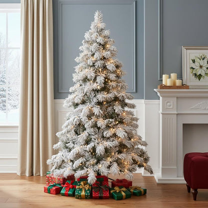 5' Green And White Pre Lit Full Flocked Pine Christmas Tree HomeRoots