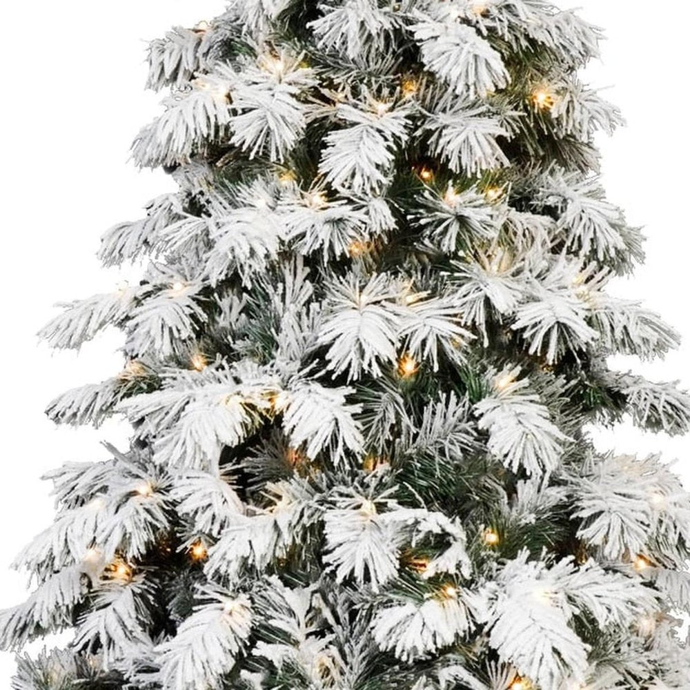 5' Green And White Pre Lit Full Flocked Pine Christmas Tree HomeRoots