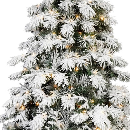 5' Green And White Pre Lit Full Flocked Pine Christmas Tree HomeRoots