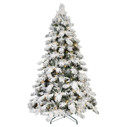 5' Green And White Pre Lit Full Flocked Pine Christmas Tree HomeRoots