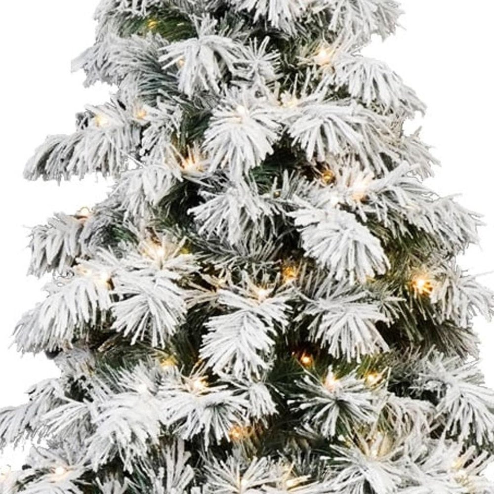 5' Green And White Pre Lit Full Flocked Pine Christmas Tree HomeRoots