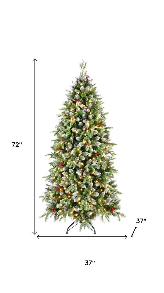 6' White Pre Lit Full Pine Christmas Tree With Decorations HomeRoots