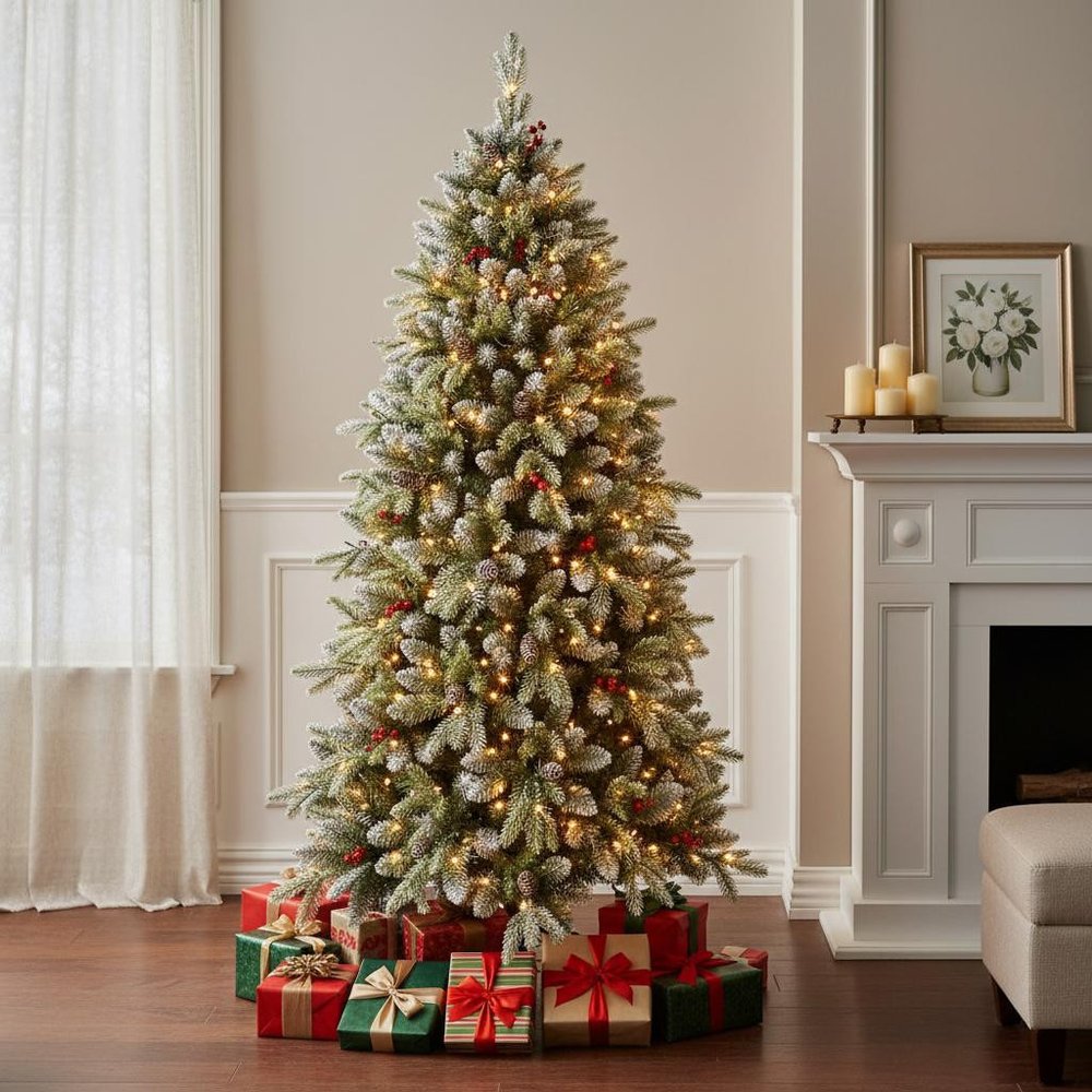 6' White Pre Lit Full Pine Christmas Tree With Decorations HomeRoots