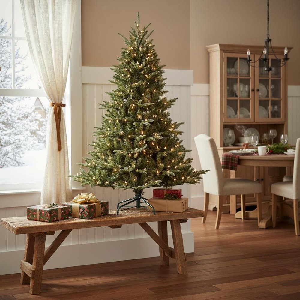 7' Pre Lit Full Pine Christmas Tree HomeRoots
