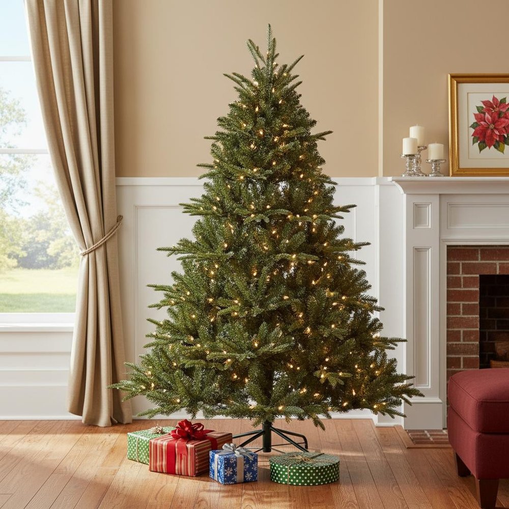 7' Pre Lit Full Pine Christmas Tree HomeRoots