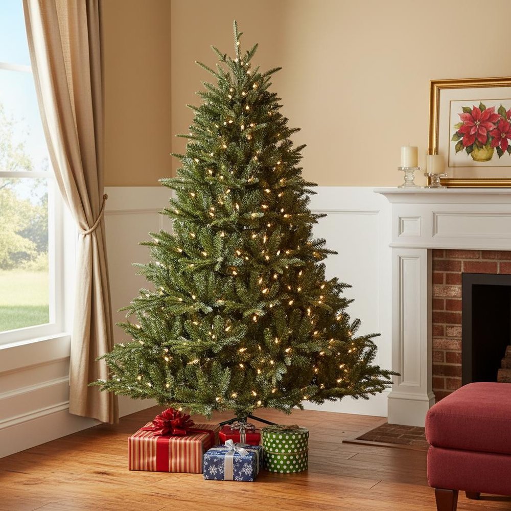 7' Pre Lit Full Pine Christmas Tree HomeRoots