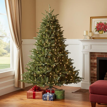 7' Pre Lit Full Pine Christmas Tree HomeRoots