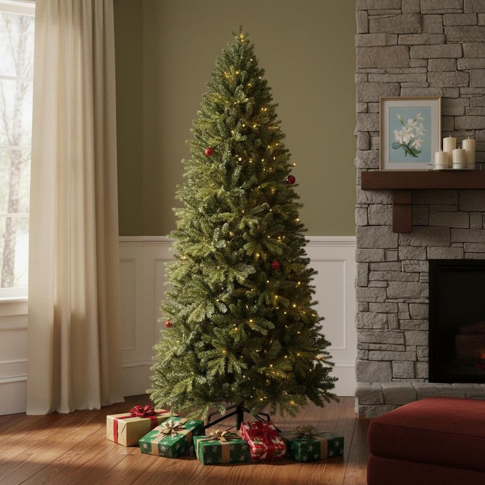 7' Pre Lit Full Pine Christmas Tree HomeRoots