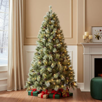 9' Pre Lit Full Pine Christmas Tree HomeRoots