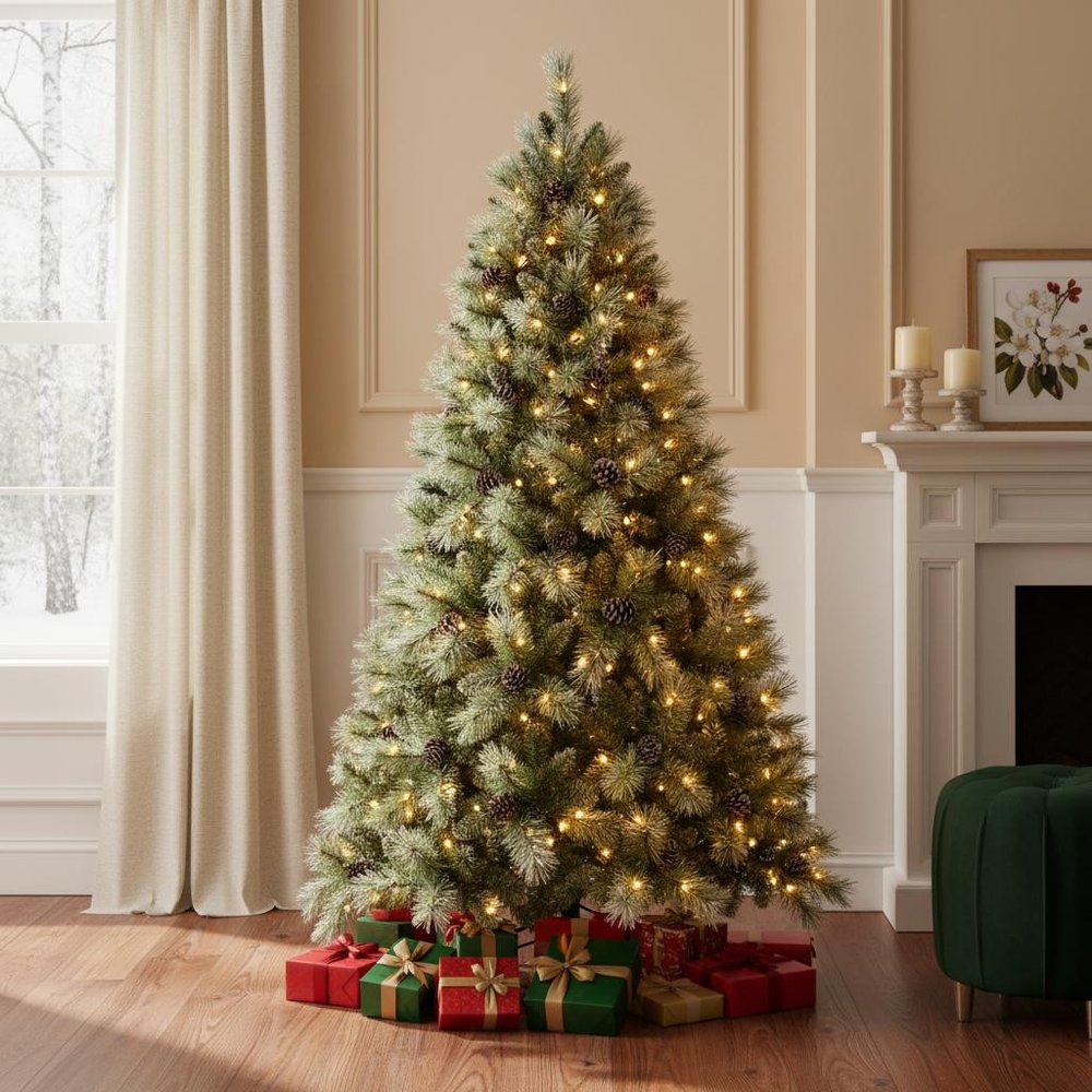 9' Pre Lit Full Pine Christmas Tree HomeRoots