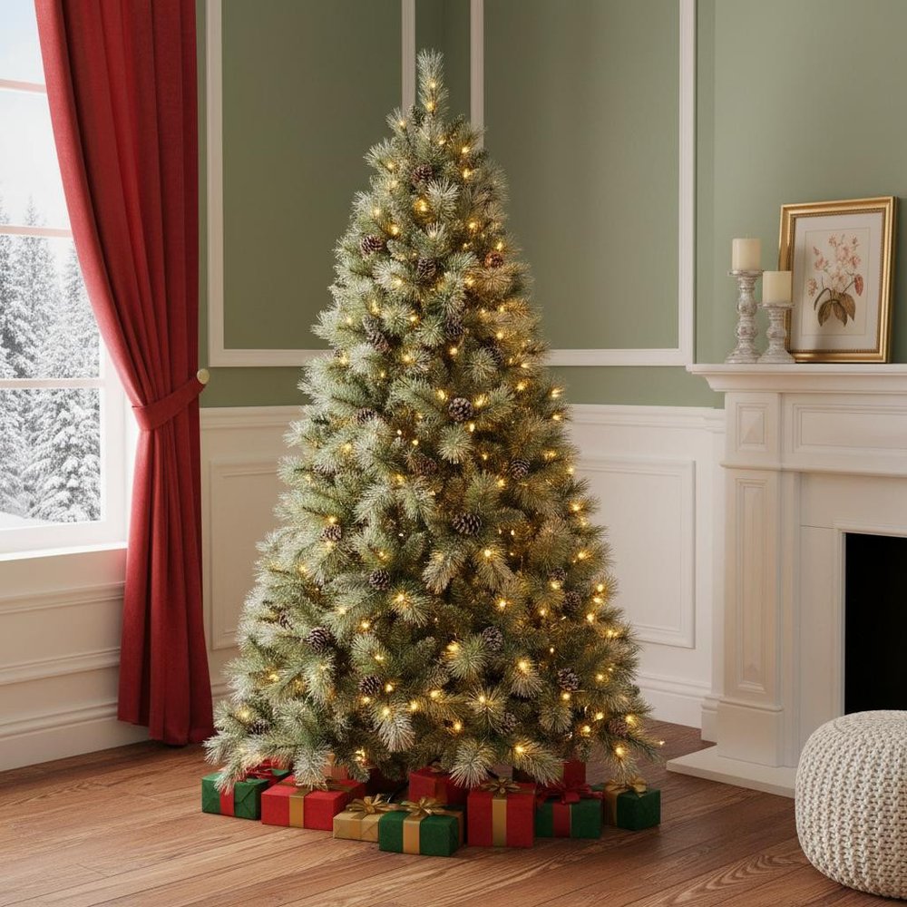 6' Pre Lit Full Pine Christmas Tree HomeRoots