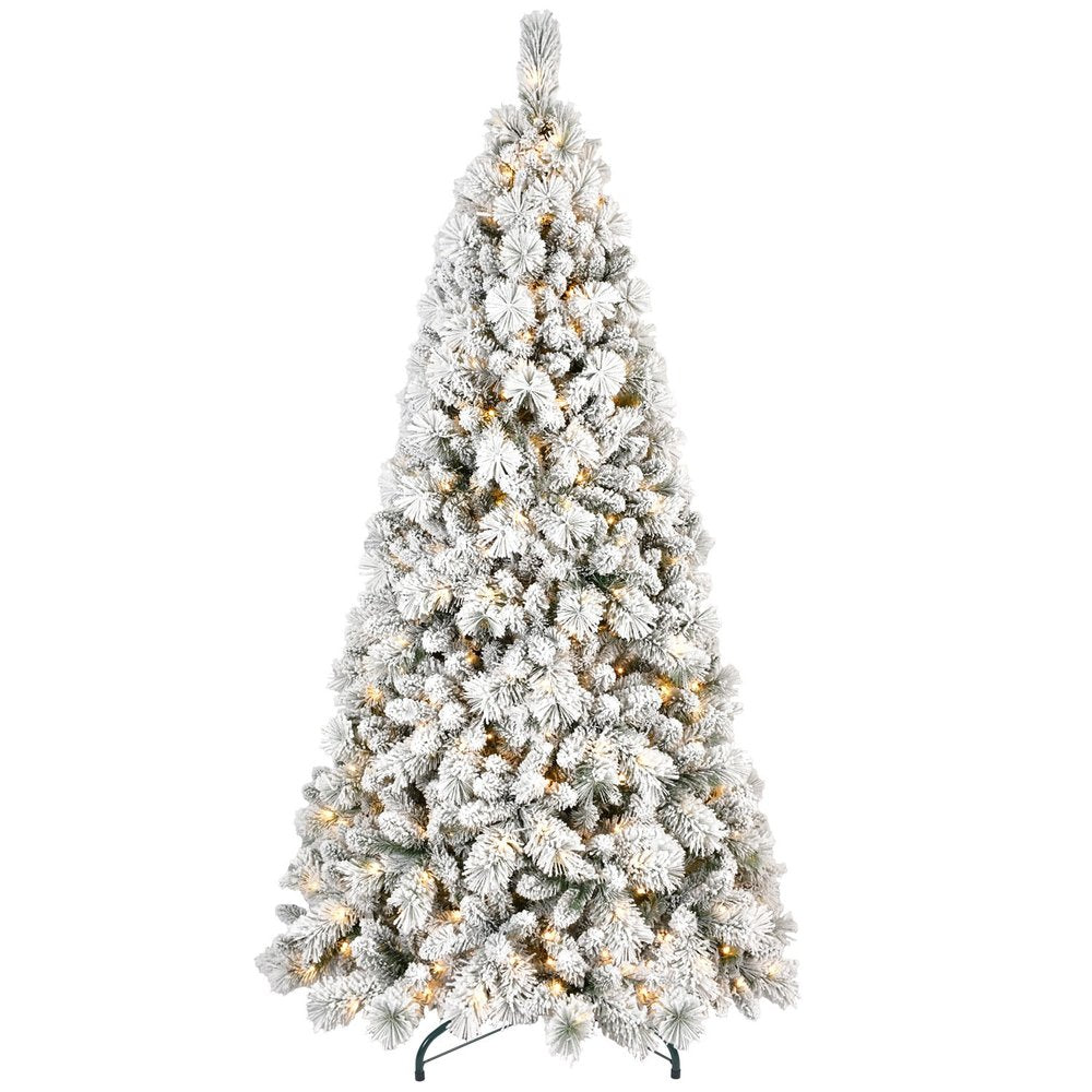 8' White Pre Lit Full Pine Christmas Tree HomeRoots