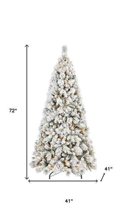 7' Pre Lit Full Flocked Pine Christmas Tree HomeRoots