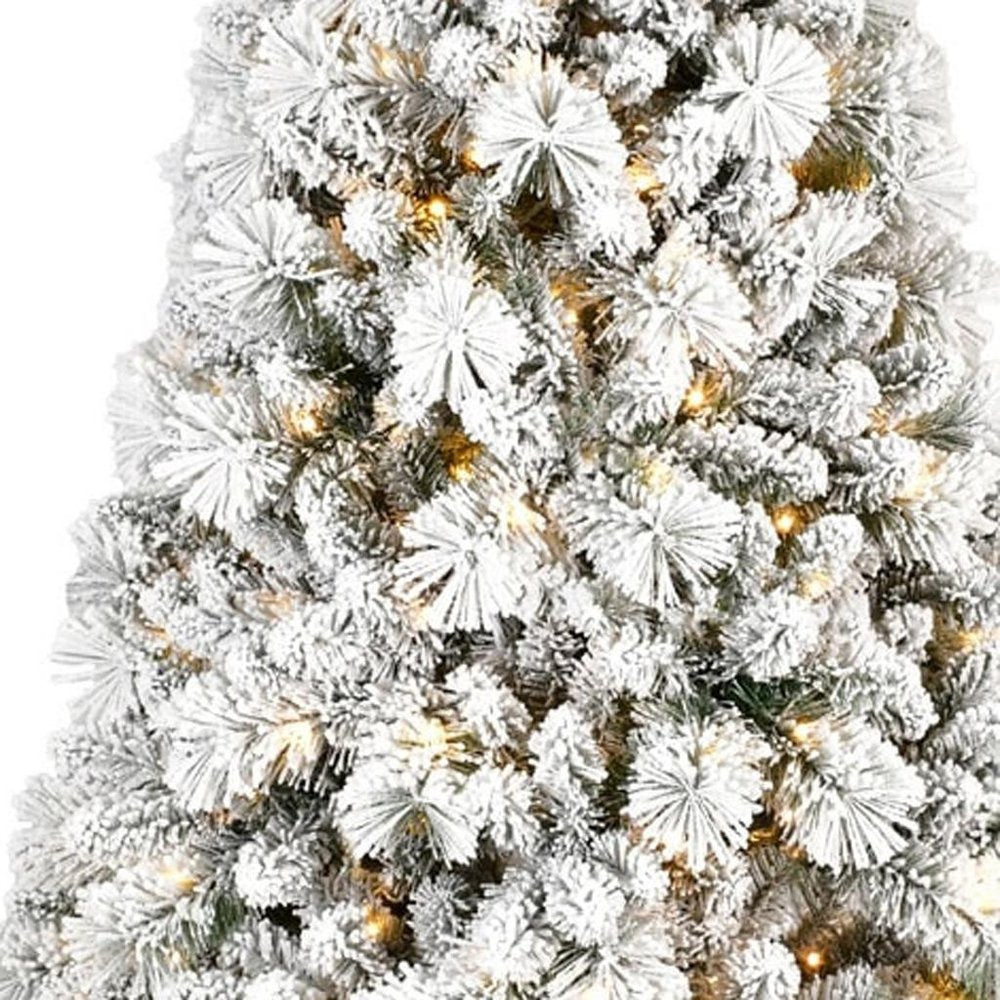 8' White Pre Lit Full Pine Christmas Tree HomeRoots