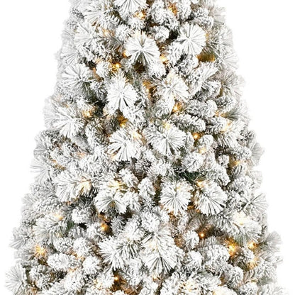 8' White Pre Lit Full Pine Christmas Tree HomeRoots