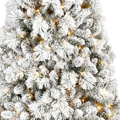 8' White Pre Lit Full Pine Christmas Tree HomeRoots