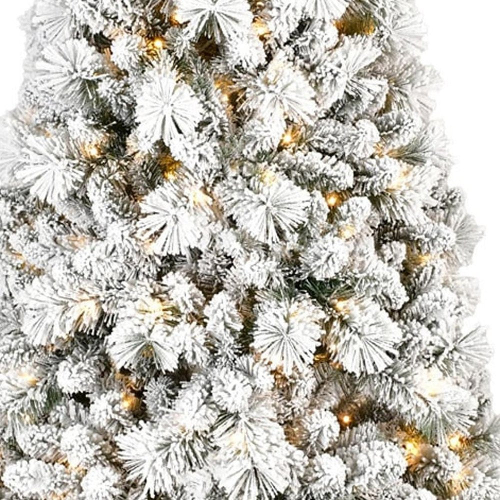 7' Pre Lit Full Flocked Pine Christmas Tree HomeRoots