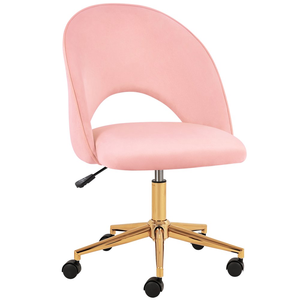 Pink And Baby Pink And Gold Adjustable Height Swivel Rolling Office Chair — view 2