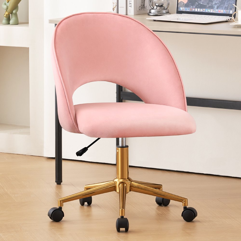 Pink And Baby Pink And Gold Adjustable Height Swivel Rolling Office Chair — view 5