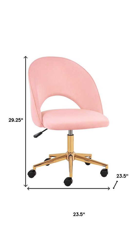 Pink And Baby Pink And Gold Adjustable Height Swivel Rolling Office Chair — view 7