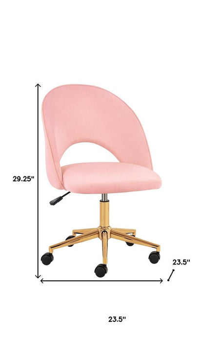 Pink And Baby Pink And Gold Adjustable Height Swivel Rolling Office Chair HomeRoots