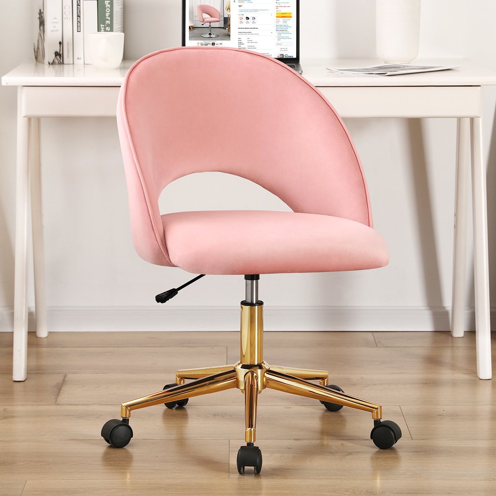 Pink And Baby Pink And Gold Adjustable Height Swivel Rolling Office Chair HomeRoots