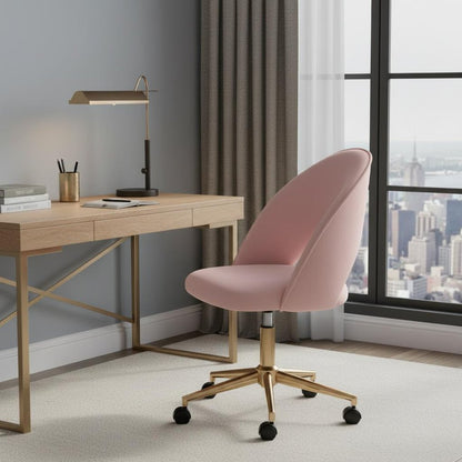 Pink And Baby Pink And Gold Adjustable Height Swivel Rolling Office Chair HomeRoots