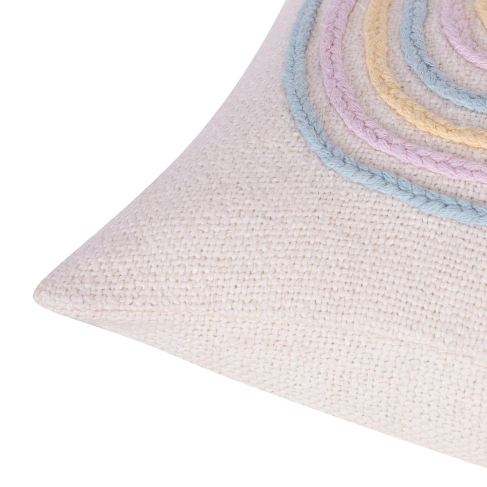 20" Cream Blue And Pink Abstract Cotton Throw Pillow Cover with Fringe Embroidery And Texture — view 5