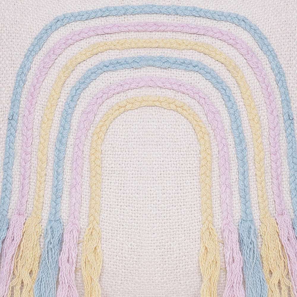 20" Cream Blue And Pink Abstract Cotton Throw Pillow Cover with Fringe Embroidery And Texture — view 7