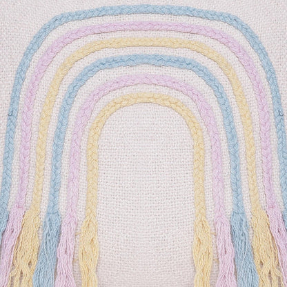 20" Cream Blue And Pink Abstract Cotton Throw Pillow Cover with Fringe Embroidery And Texture