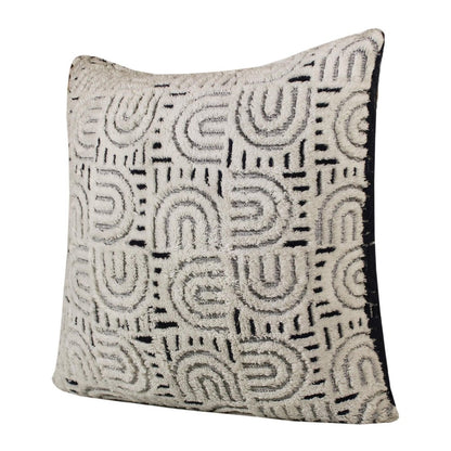 26" Blue And White Geometric Cotton Blend Throw Pillow Cover